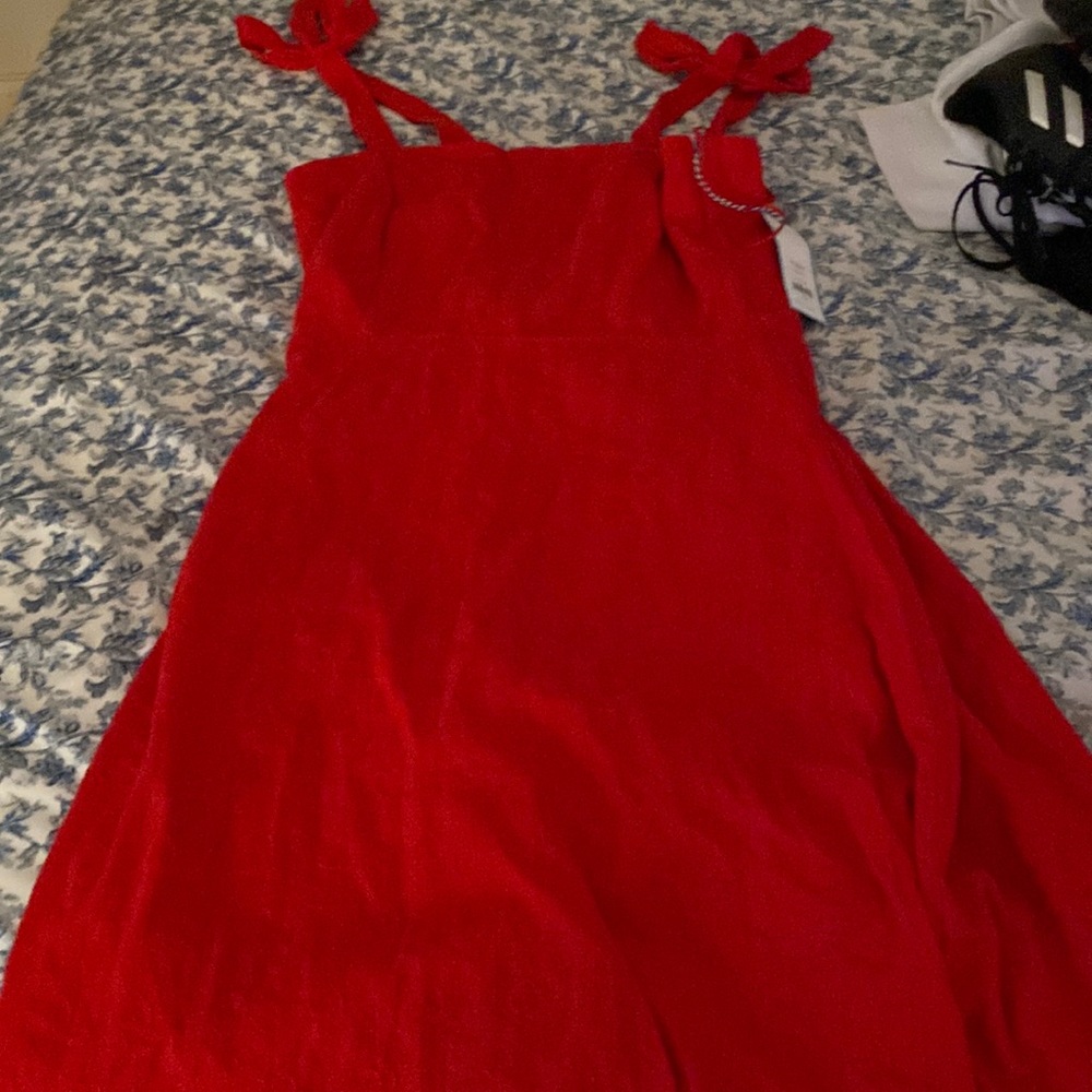 Red tie shoulder dress